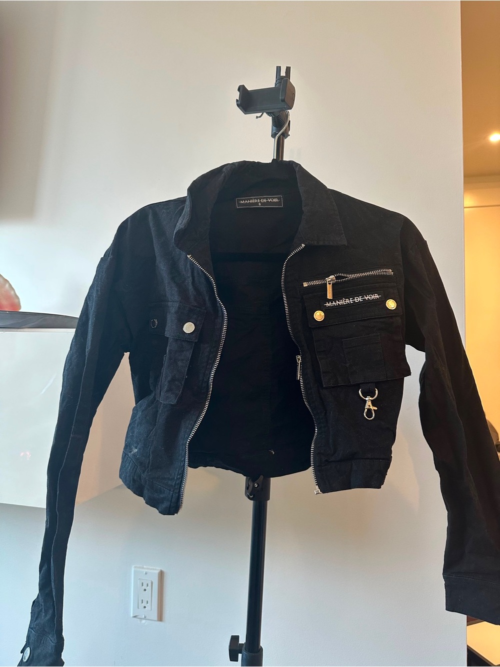 Maniere De Voir Black Kids' Cargo Zip Jacket
